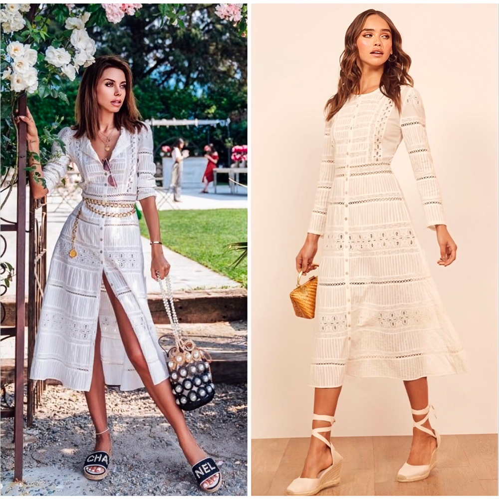 Reformation Elsie Long Sleeve White Cotton Midi Dress 6